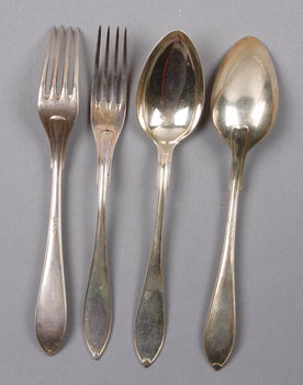 171371. PARTI SKEDAR och GAFFLAR, 13 delar, silver, Svensk spets, 1900-tal.