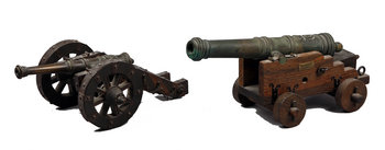 178233. MODELLKANONER, 2 st, brons och trä, 1900-tal.