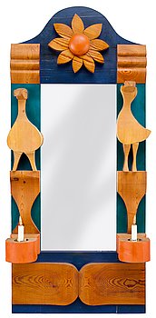 19. An Erik Högland painted wooden mirror, Eriksmålaglas, Sweden 1960's-70's.