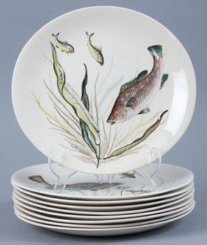 187030. TALLRIKAR, 9 st, flintgods, Fish, Johnson Bros.