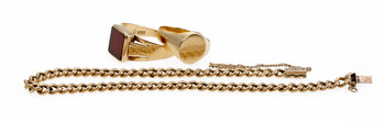 188330. PARTI SMYCKEN, 3 delar, 18 K guld, 1900-talets första hälft. Ca 8 g.