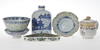 195440. PARTI PORSLIN, 5 delar. 1700-1900-tal.