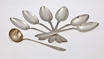 198176. SKEDAR, 7 st, silver, Svensk spets, Stockholm 1910-20-tal.