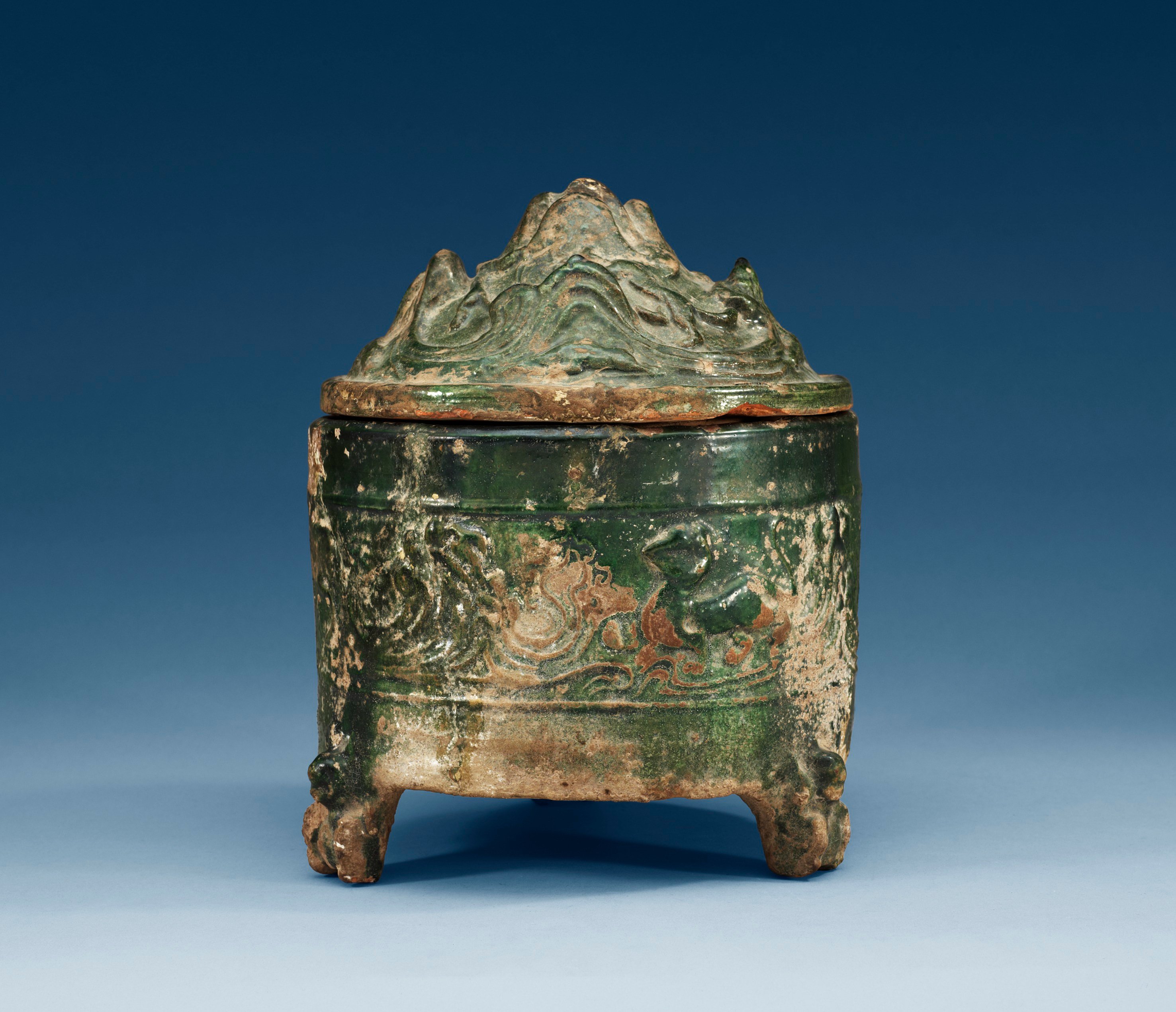A green glazed incense burner and cover (Boshan Lu), eastern Han