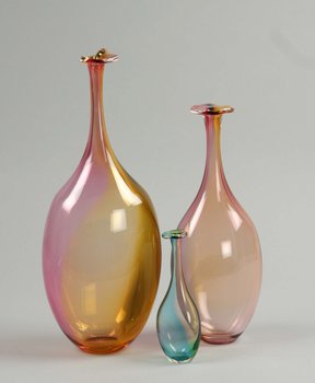 200188. VASER, 3 st, glas, Kjell Engman, Kosta Boda, sign.