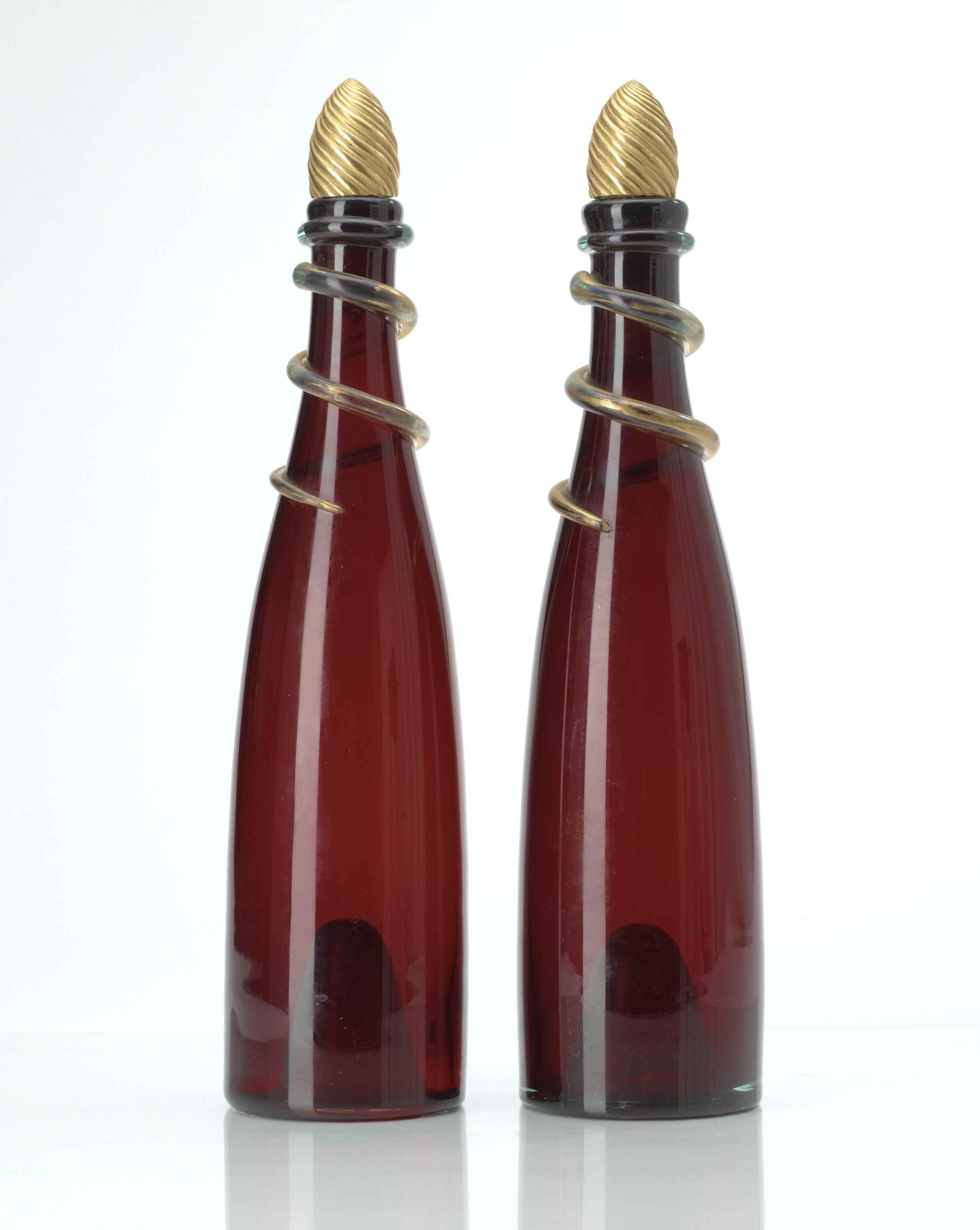 A pair of red glass bottles, first half of 19th Century, presumably