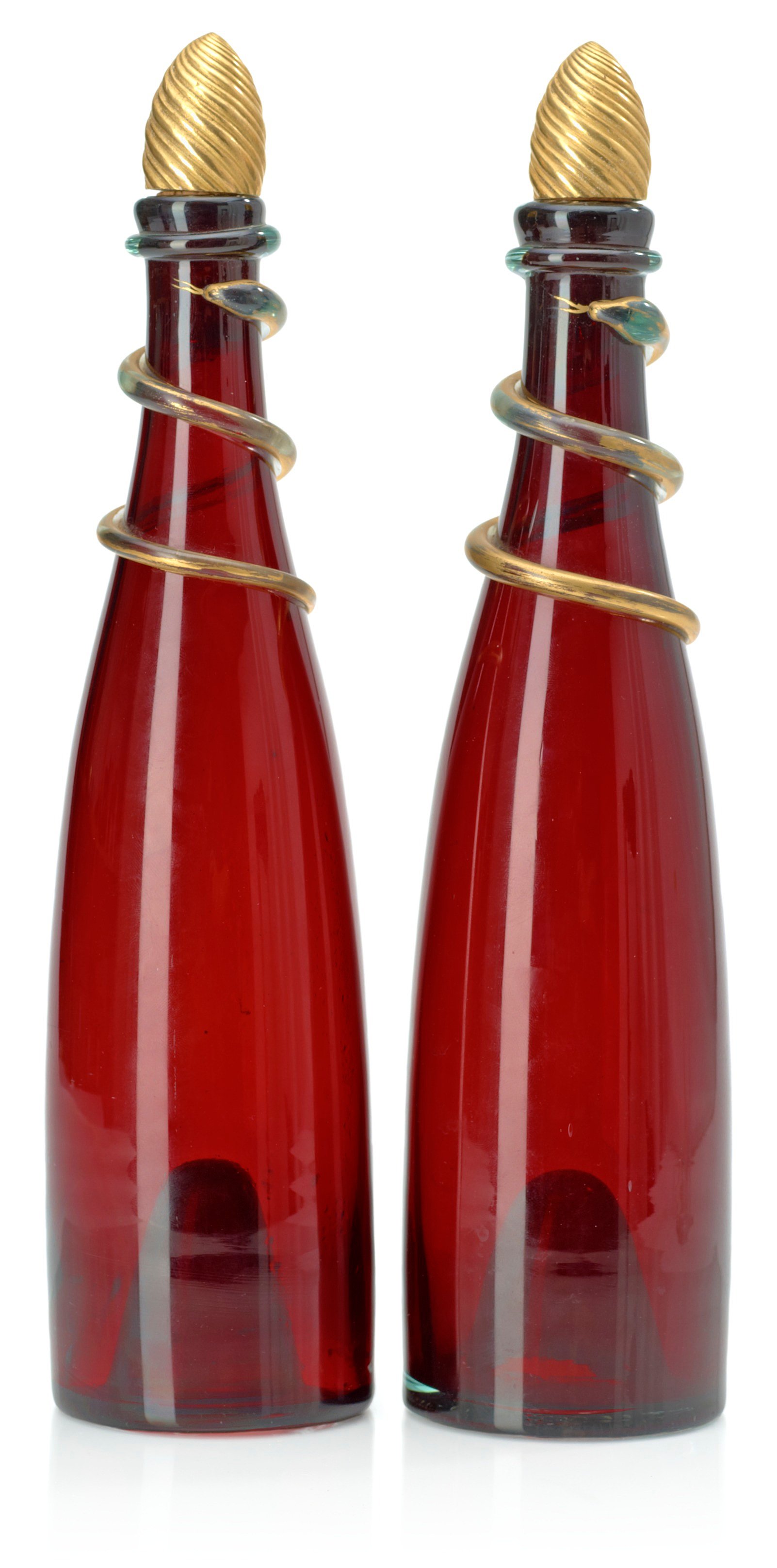 A pair of red glass bottles, first half of 19th Century, presumably