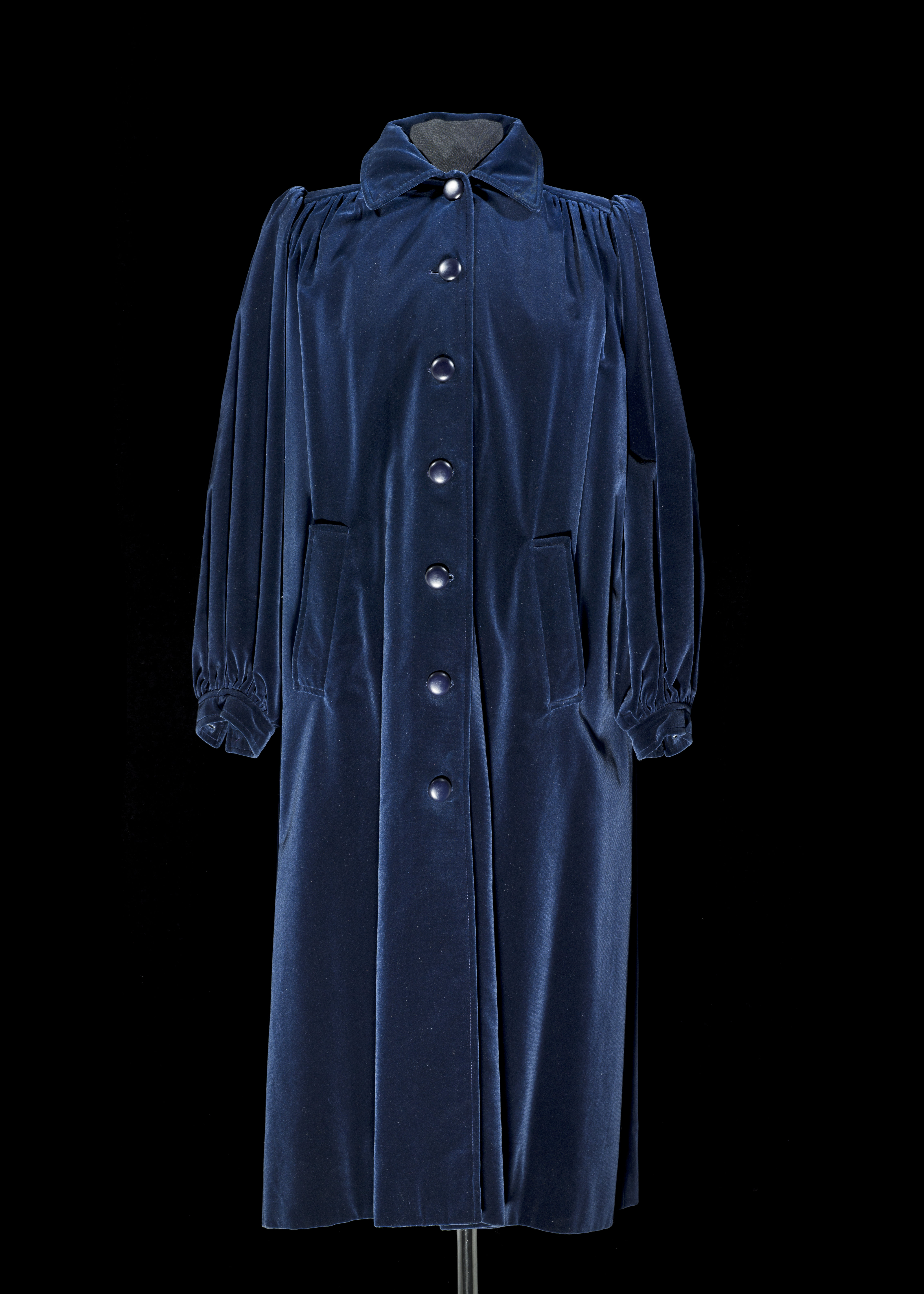 A blue velvet coat by Yves Saint Laurent, from the Russian collection
