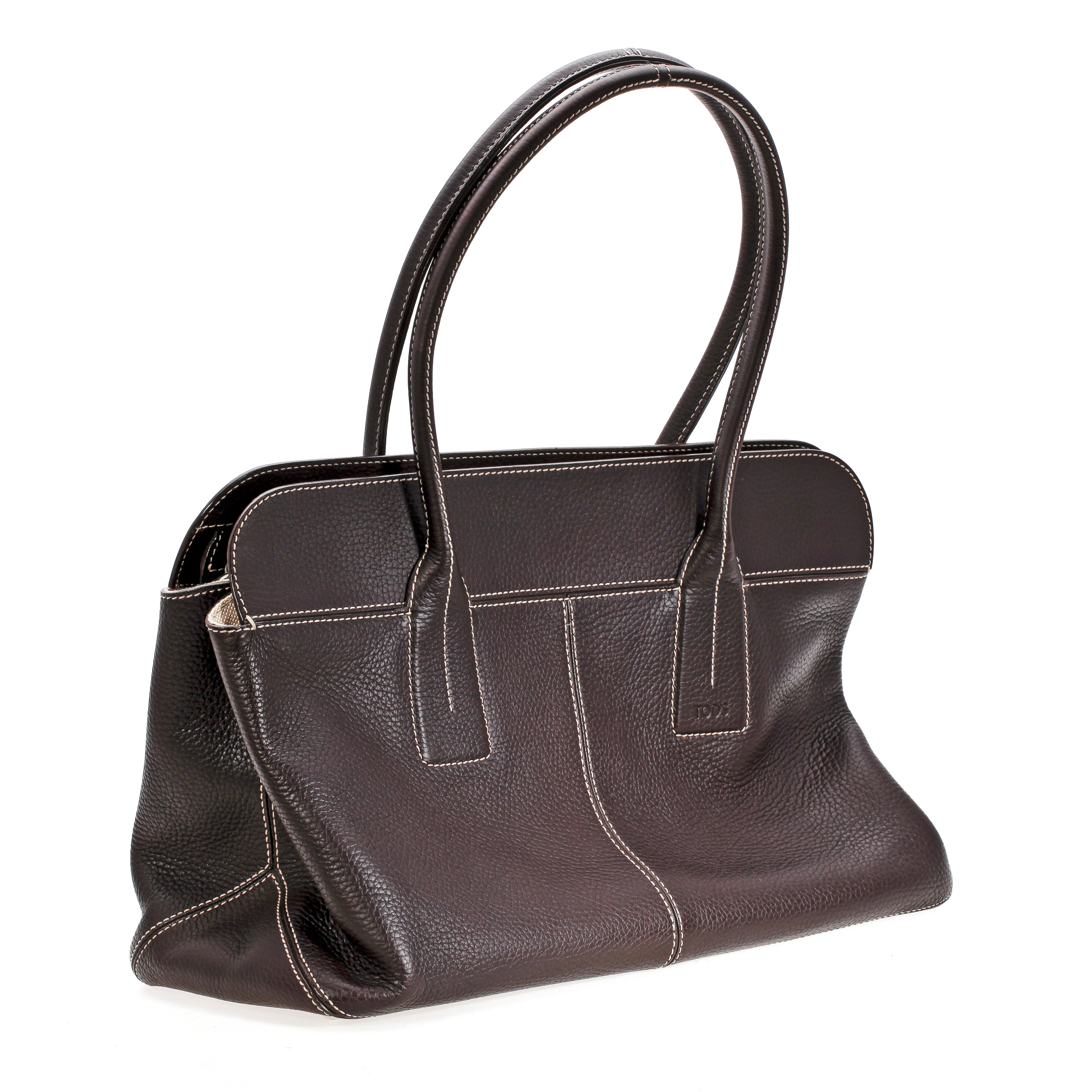 A chocolate brown leather handbag by Tod