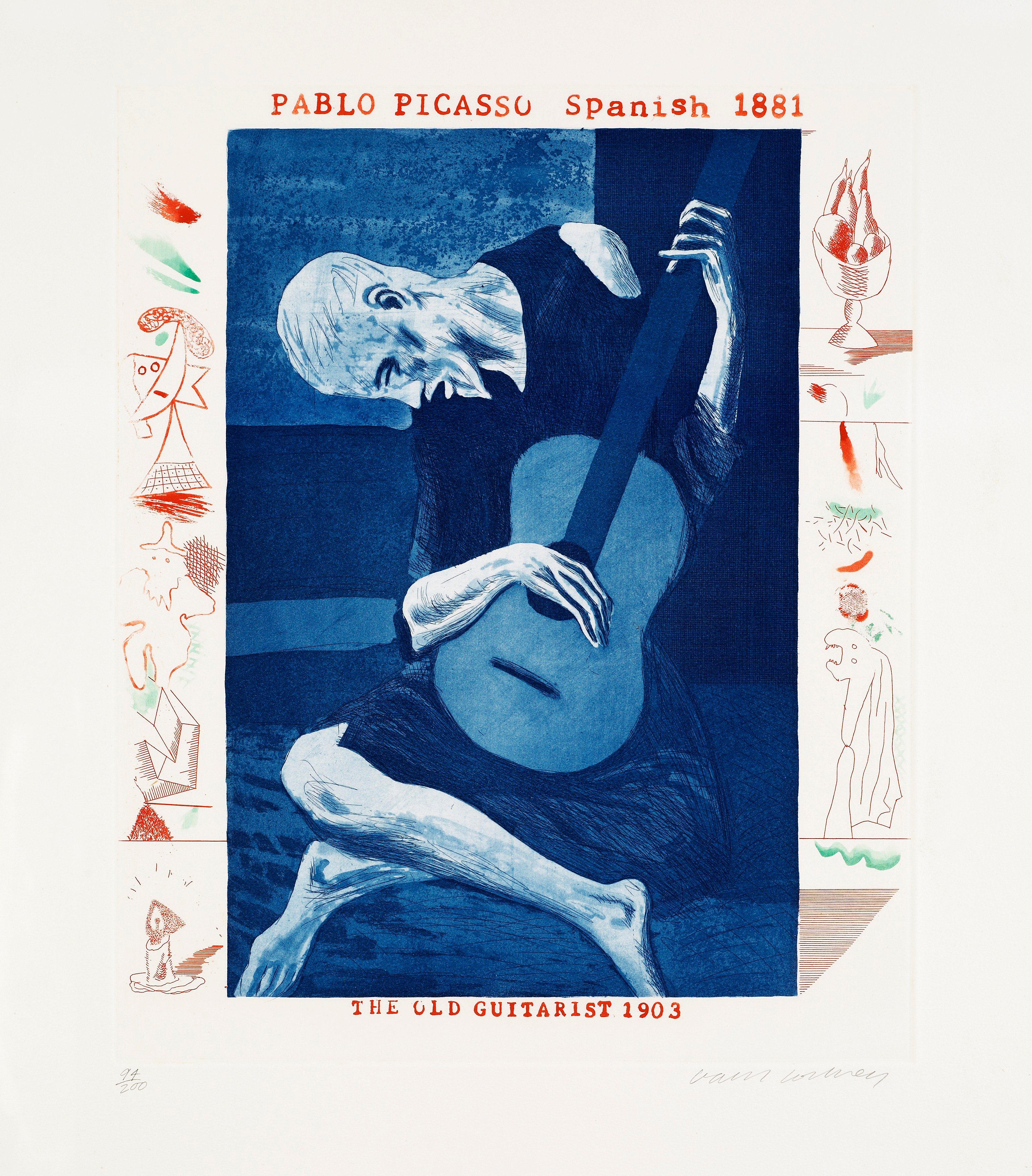 David Hockney, "The old guitarist", from "The blue guitar". Bukowskis