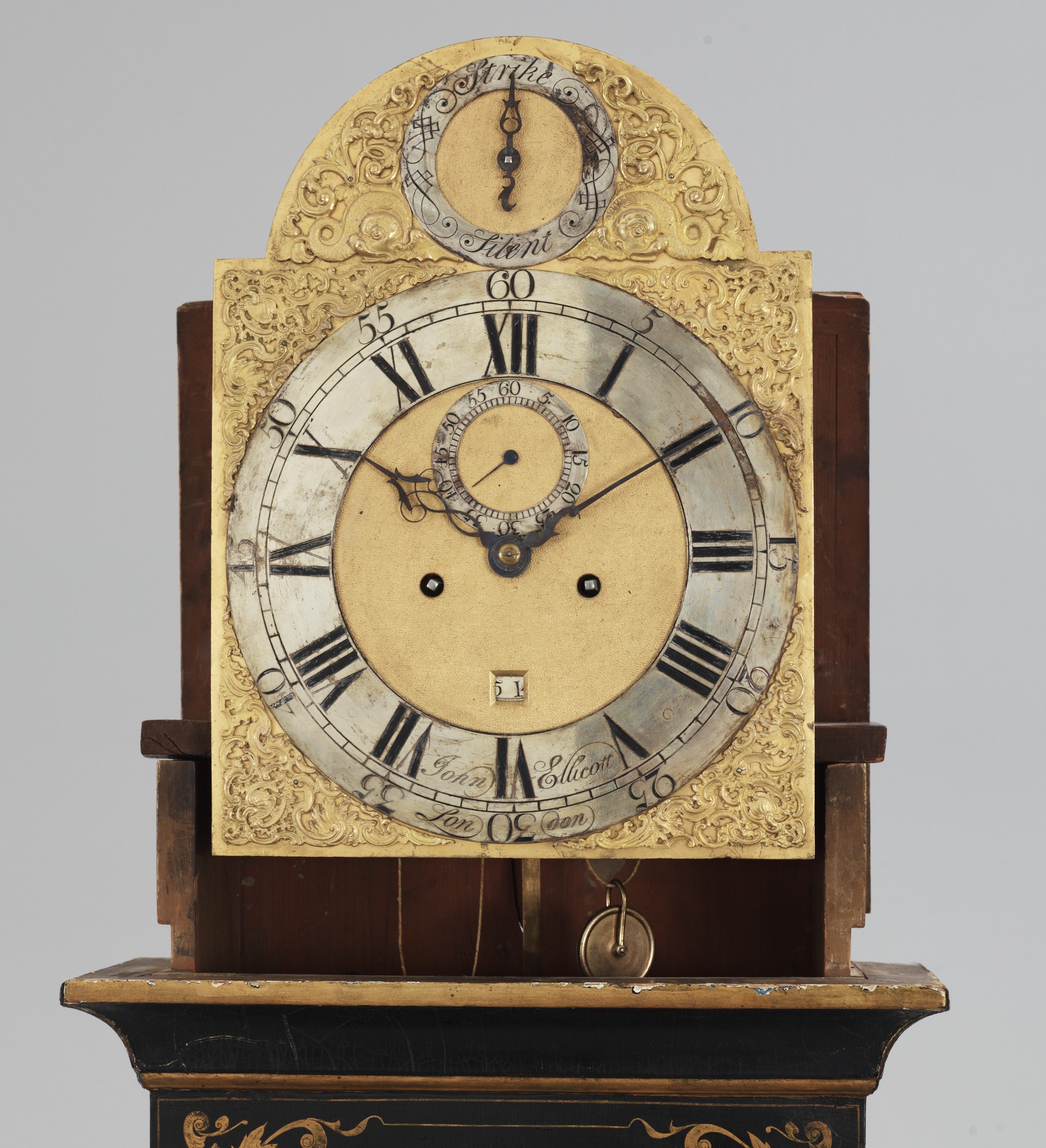 An English 18th century black painted longcase clock by John Ellicott
