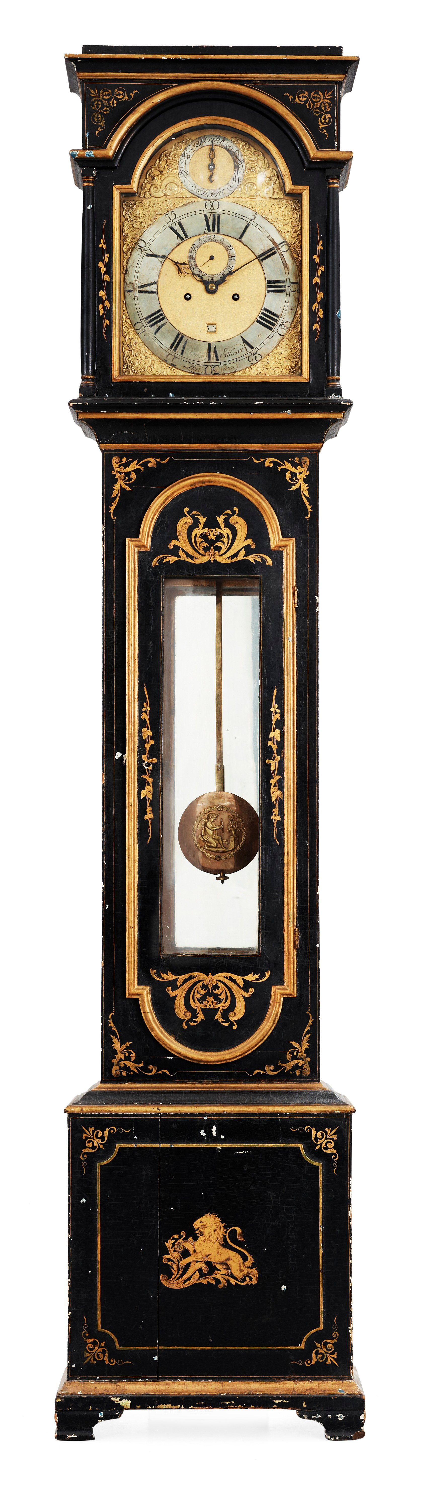 An English 18th century black painted longcase clock by John Ellicott