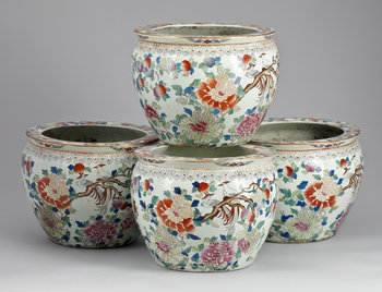 210125. FISKBASSÄNGER, 4 st, porslin, Kina 1900-tal.