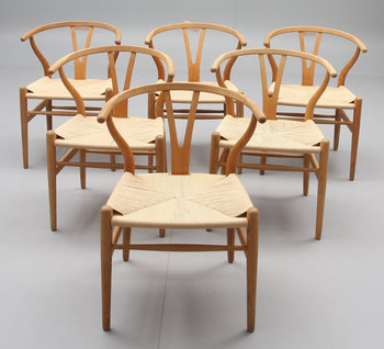 215602. KARMSTOLAR, 6 st. Y-stolen, Hans J. Wegner för Carl Hansen  Son, Odense.