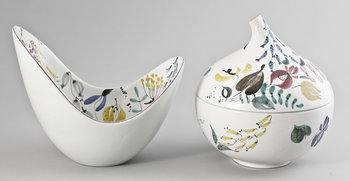 216118. SKÅL MED LOCK samt SKÅL, fajans, Stig Lindberg, Gustavsberg, 19401950-tal.