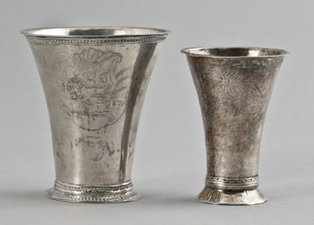 216166. BÄGARE, 2 st, silver, bl a Johan Leffler, Falun, 1799. Totalvikt ca 80 gram.