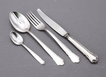 216875. BESTICK, 44 st, silver, GAB, 1900-tal. Vikt exkl knivar ca 926 gr.