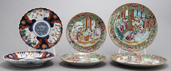 219780. TALLRIKAR, 4 st, Kanton, Kina samt SKÅLFAT, 2 st, Japan, 18001900-tal.