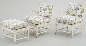 221357. FÅTÖLJER ett par samt PALL, Gripsholmsmodell, 1900-talets slut.