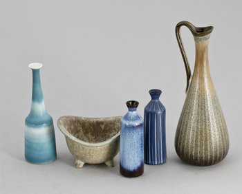 223250. MINIATYRER, 5 st, stengods, Rörstrand. Sign.