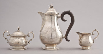 224930. KAFFESERVIS, 3 delar, silver, 1948. Ca 1 014 gr inkl hänkel.