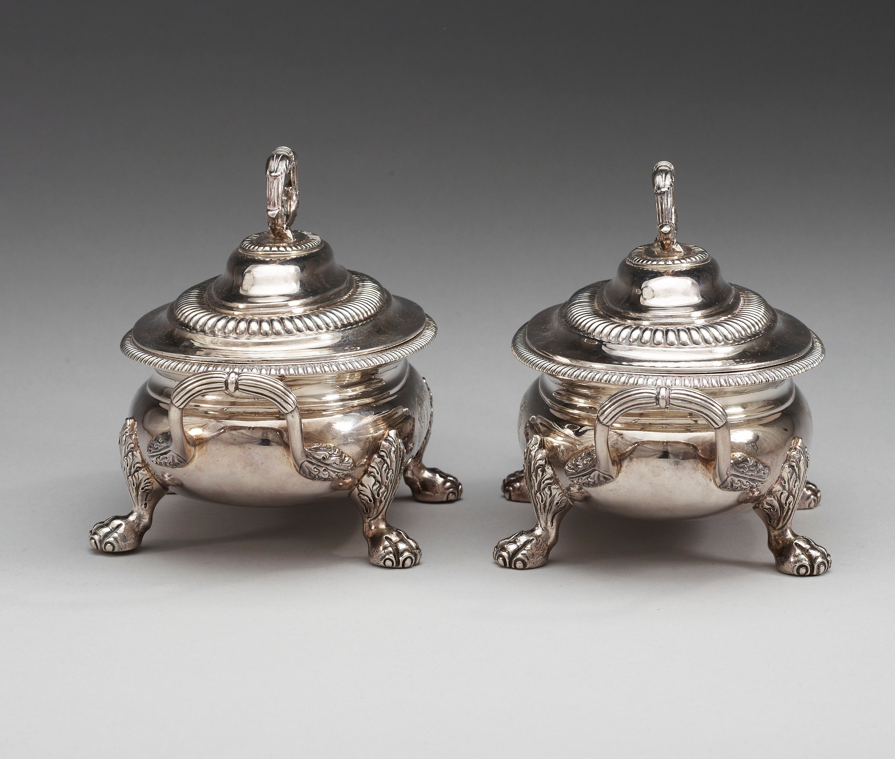 A pair of English 19th century silver sauce tureens, makers mark of