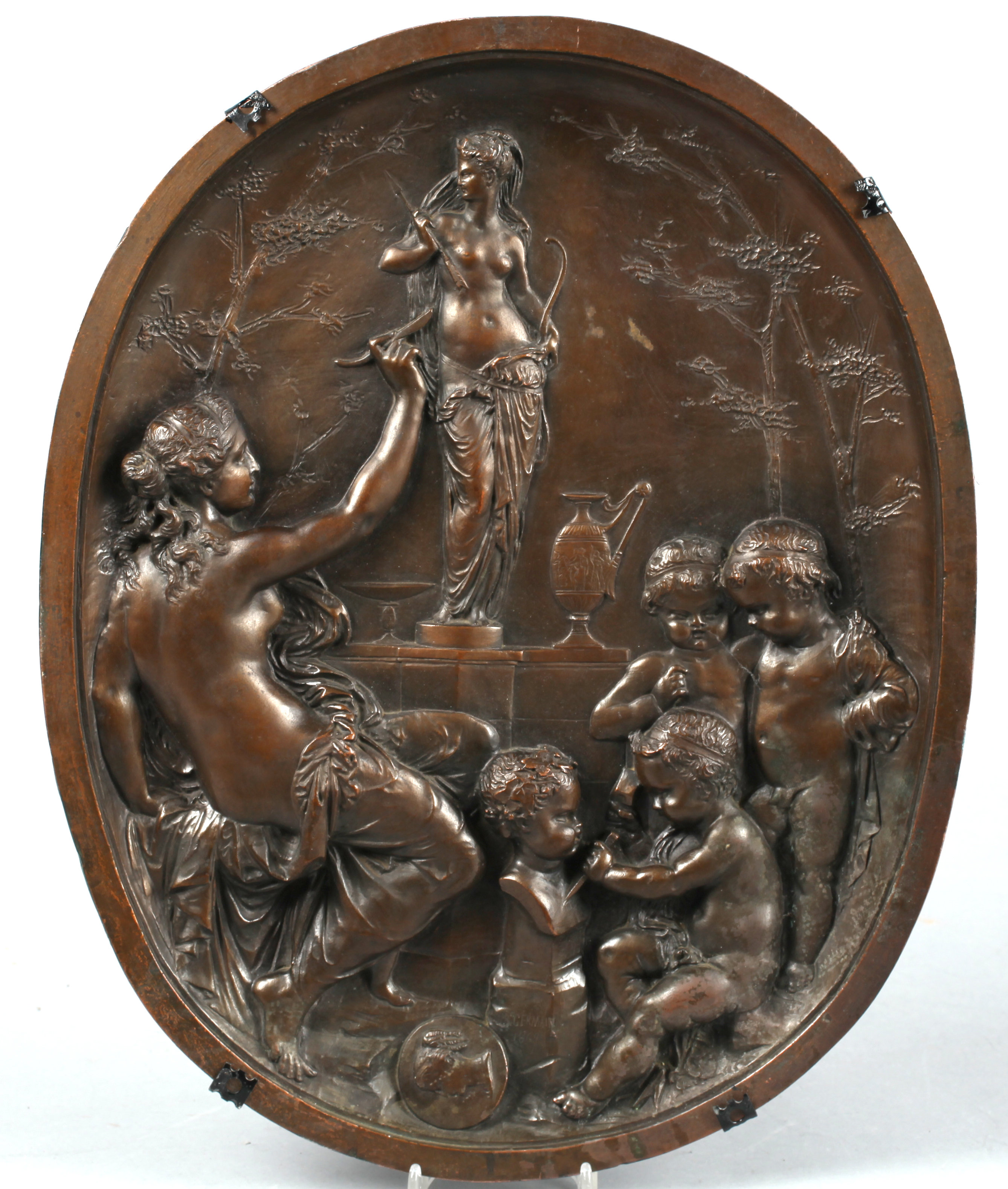 JEANBAPTISTE GERMAIN, reliefer, brons, ett par, sign o dat 1869