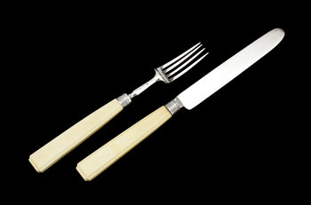 231808. BESTICK, servisdelar, 28 st, silver, ben, England, bla Sheffield. 1800-1900-tal.