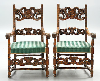 238630. KARMSTOLAR, ett par, barockstil, 1800-talets andra hälft.