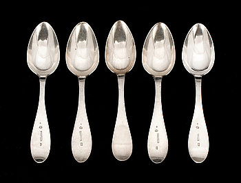 239749. MATSKEDAR, 5 st, silver, Johan Carlsson, Ulricehamn, 1813. Tot ca 240 g.