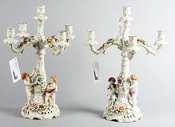 240114. KANDELABRAR, ett par, porslin. Tyskland 1900-tal.