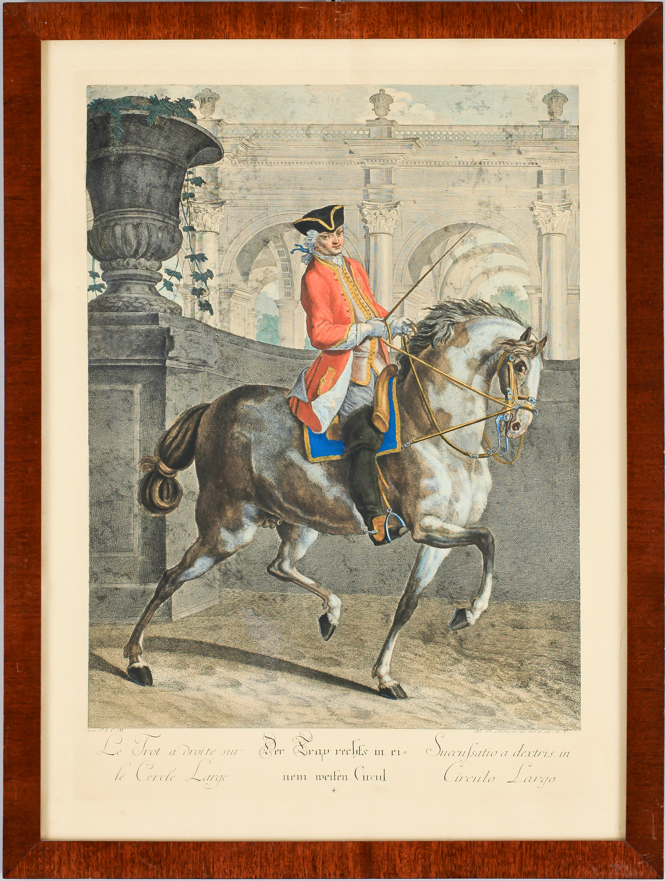 Gravure Originale Johann Elias Ridinger 1750 - Chevaux, école D'équitation Viennoise, Réalisme, Bütten