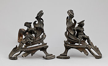 243917. ELDHUNDAR, ett par, rokokostil, gjutjärn, 1900-talets början.