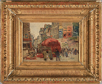 244311. OKÄND KONSTNÄR, olja på pannå, 1900-tal samt ram empire 1800-tal.