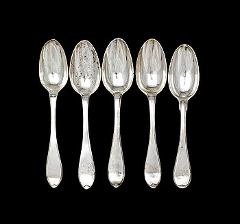 244826. MATSKEDAR, 41, silver, Svensk rund, Johan Jacob Ulfsberg, Nyköping 1800-talets första hälft. Totalvikt ca 340 gram.