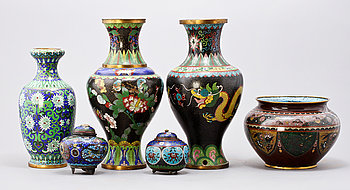 PARTI CLOISONNÉ, 6 st, orientaliskt, 1900-tal.