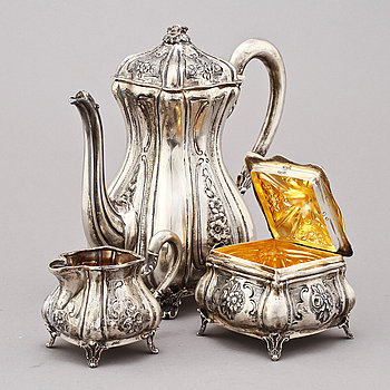 248395. KAFFESERVIS, 3 delar, silver, importstämplar, 1900-tal. Vikt 780 g.