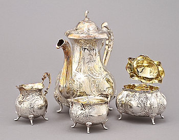 249168. KAFFESERVIS, 4 delar, silver, 1900-talets andra hälft. Vikt 1478 g.