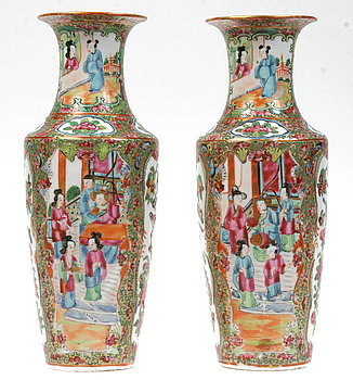 250976. VASER, ett par, porslin, Kina, Kanton, 18001900-tal.