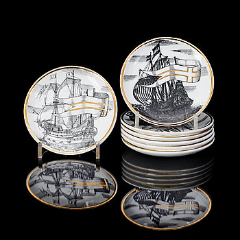 255393. COASTERS, 7 st, flintgods, Fornasetti, Italien, 195060-tal.