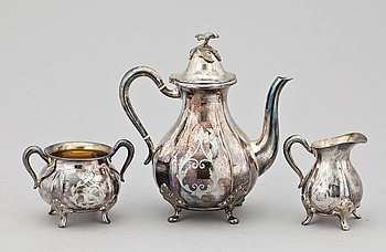 258964. KAFFESERVIS, 3 delar, silver. GAB, Stockholm, 1944. 564g.