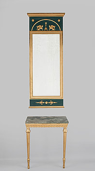 260561. SPEGEL MED KONSOLBORD, empirestil, tidigt 1900-tal.