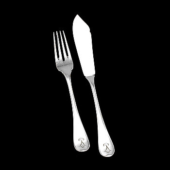 267787. FISKBESTICK, 36 delar, nysilver, 1900-tal.