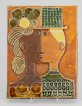 268241. VÄGGPLAKETT, stengods, Stig Lindberg, Gustavsberg. Sign.