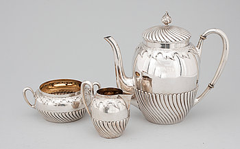 268987. KAFFESERVIS, 3 delar, silver 830, jugend, 1900-talets början. Tot vikt ca 860 gram.