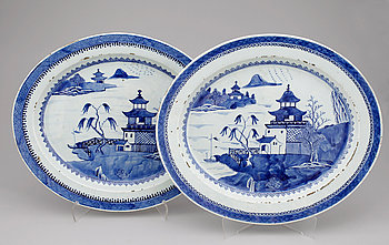 278937. STEKFAT, ett par, kompaniporslin. Qing dynastin, Qianlong 1736-95.