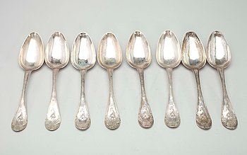 282015. MATSKEDAR 8 st, silver, Åbo 1822 Fredrik Norring. Vikt 554g.
