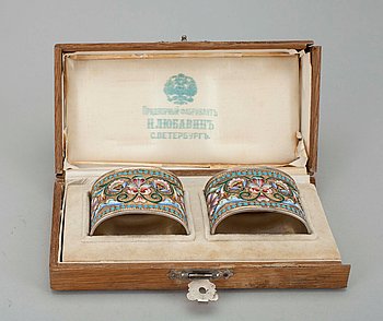 283222. SERVETTRINGAR, 2 st, silver, Ryssland, Moskva, troligen Maria Cemenova 1908-1917.