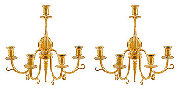 286599. VÄGGAPPLIQUER, 1 par, förgylld brons, gustaviansk stil, 1800-tal.