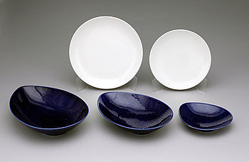 287197. MATSERVIS, 21 delar,  flintgods, Blå Eld Hertha Bengtsson, Rörstrand.